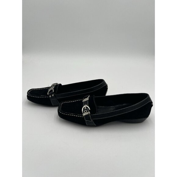 Etienne Aigner Women's Black Suede Leather Loafers With Buckle Accents Size 7 - Picture 8 of 16